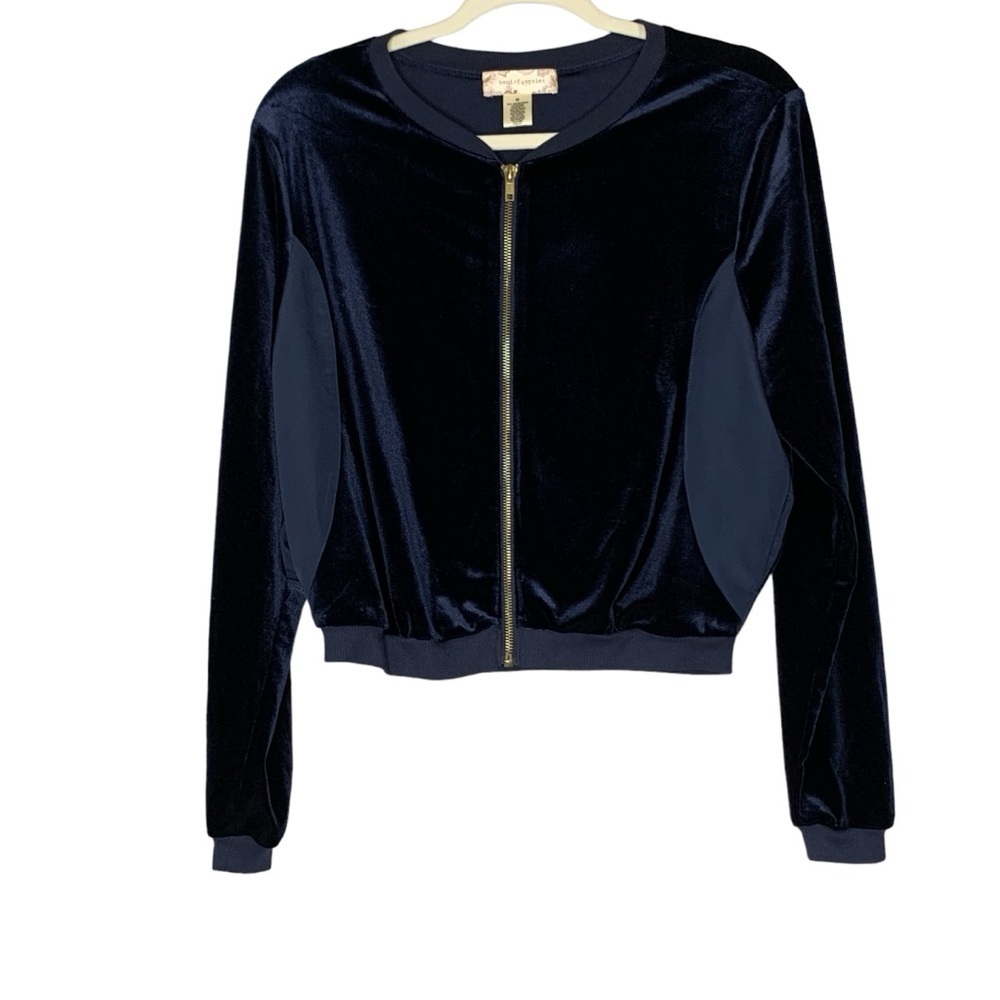 Band of Gypsies royal blue velvety‎ velour cropped bomber jacket. EUC Size M